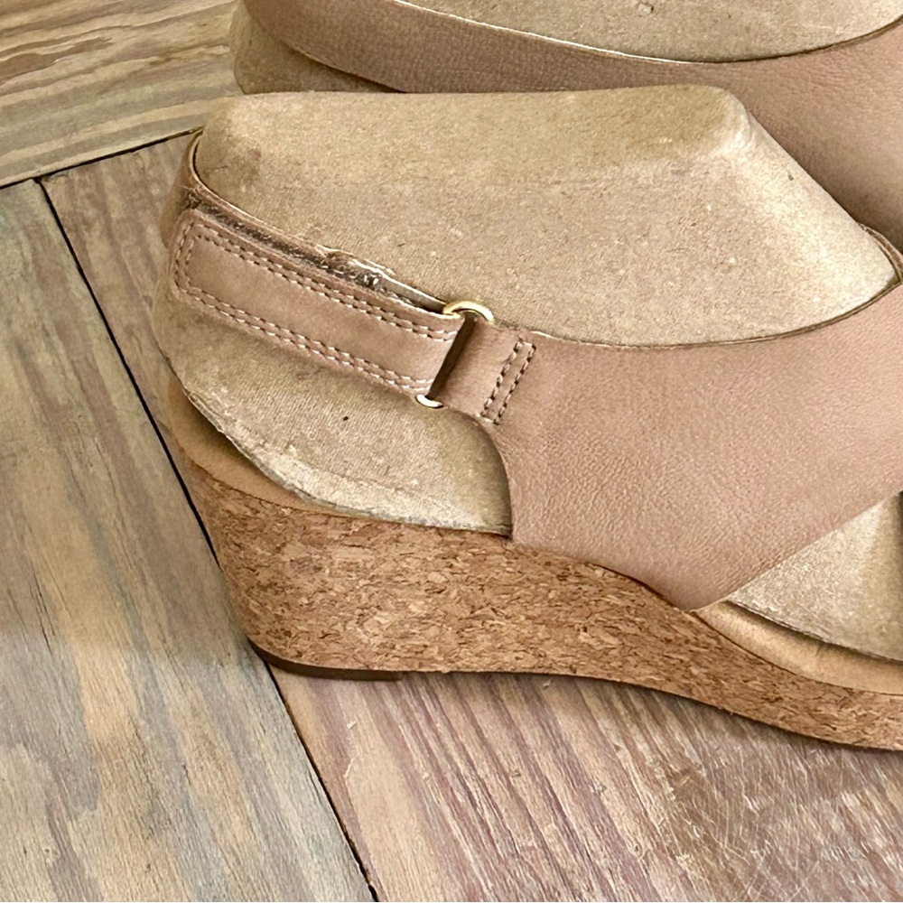 Clarks Sand Nubuck Leather Crisscross Wedge Sandal - Picture 6 of 12